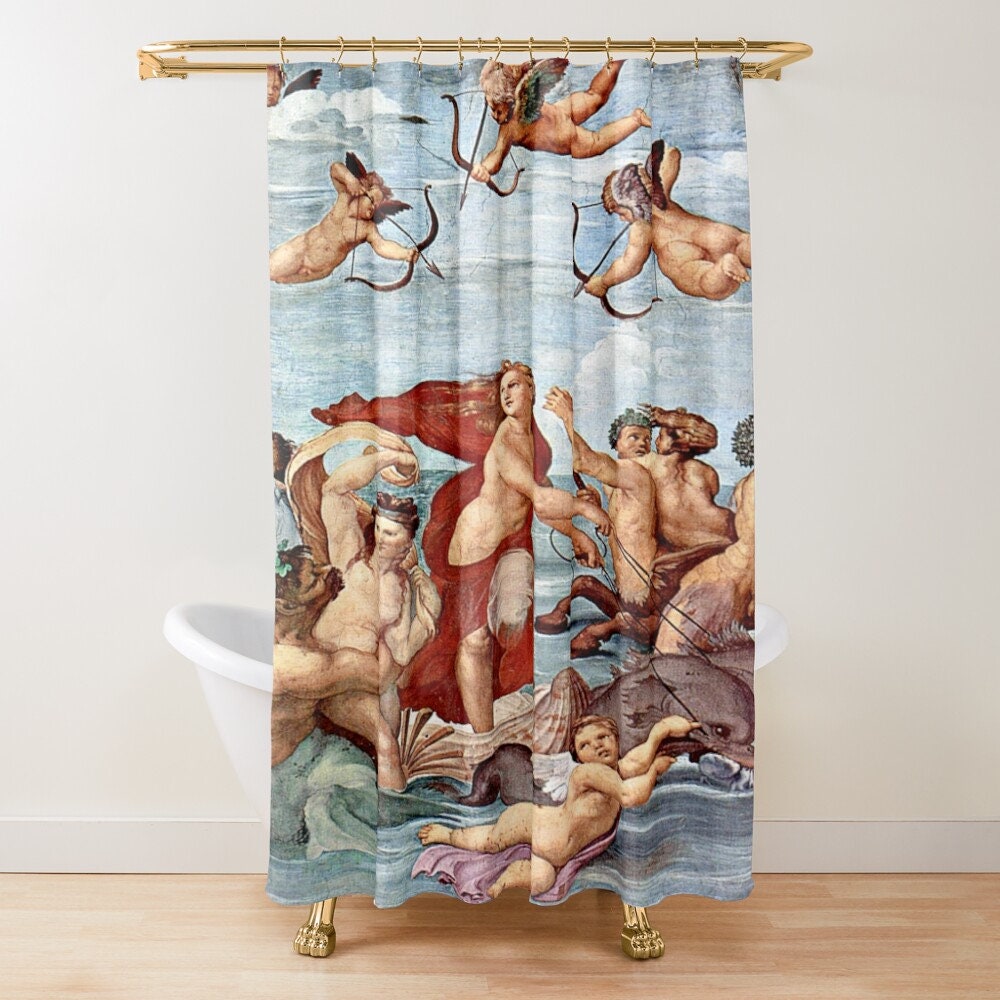 Raphael High Renaissance Art Shower Curtain | Waterproof Eco-Friendly Curtain + Hooks | Bathroom Decor + Quotes - Image 4