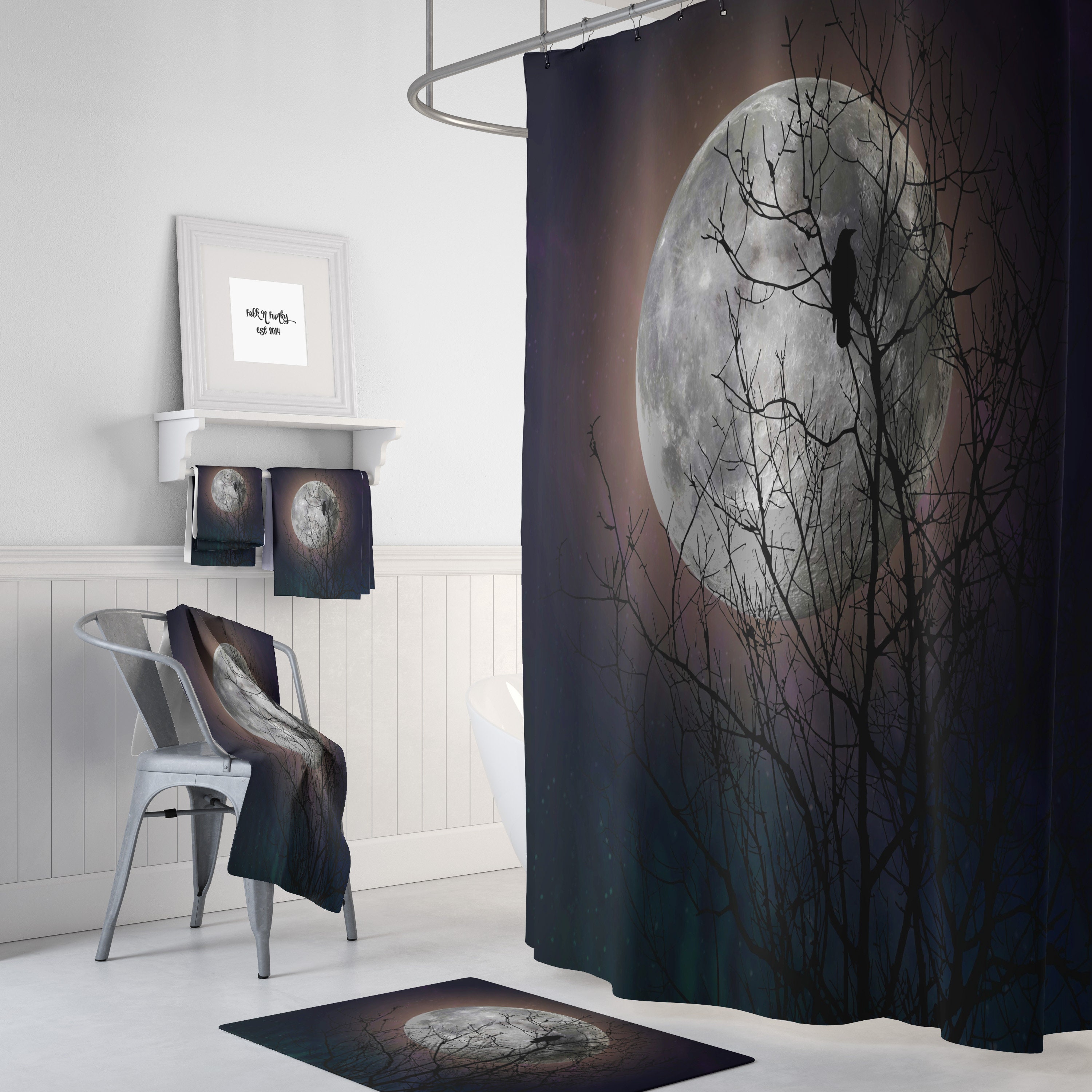 Raven Bird Moon Tree Shower Curtain Moon Glow for Your Luxury Bathroom