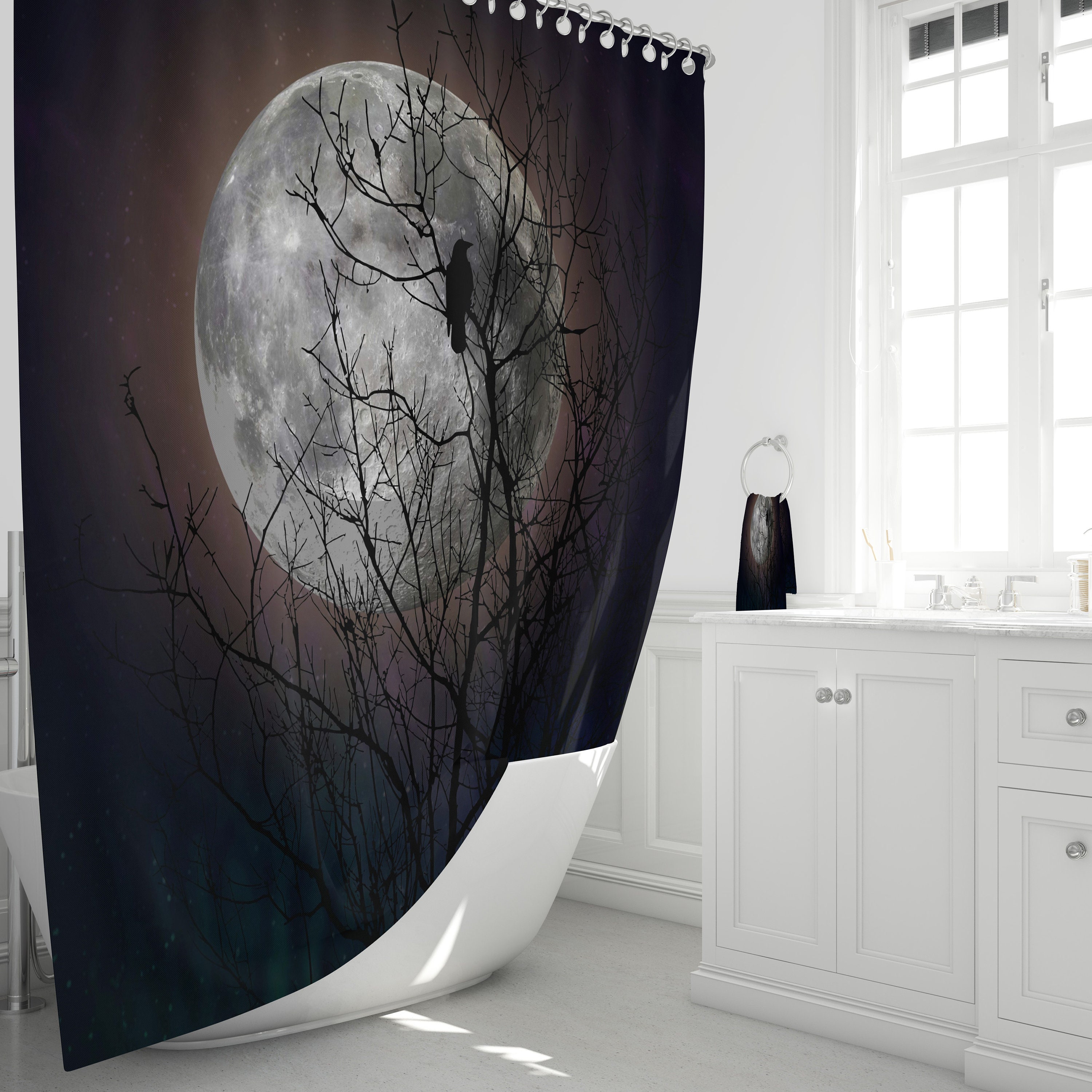 Raven Bird Moon Tree Shower Curtain Moon Glow for Your Luxury Bathroom - Image 2