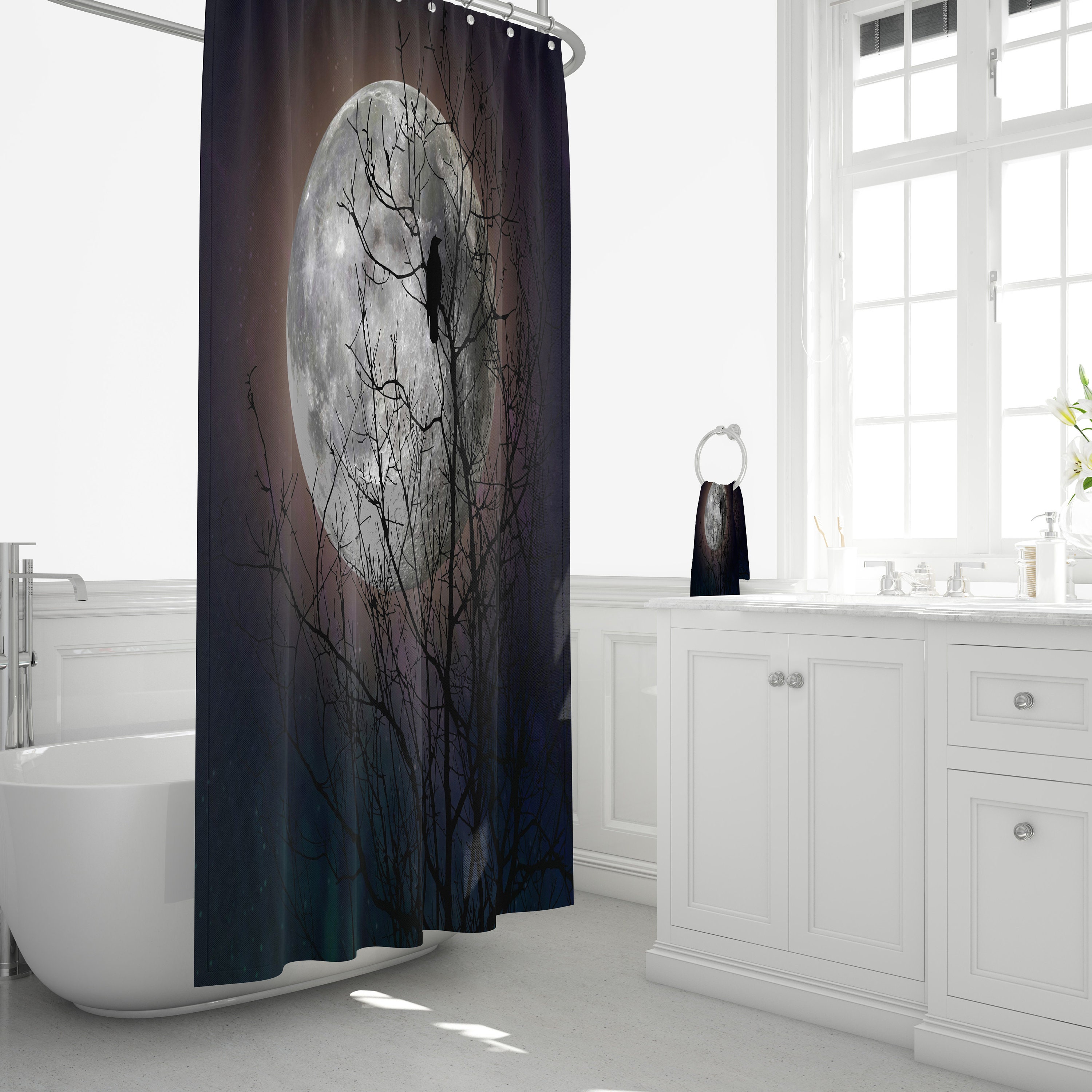 Raven Bird Moon Tree Shower Curtain Moon Glow for Your Luxury Bathroom - Image 3