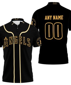 Ready to Roar with LA Angels 00 Any Name 2020 Golden Black Jersey Polo Shirt in 3D