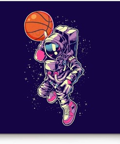 Rectangle Indoor Mat Throw Carpet with Astronaut Playing Basketball - Shining Starry Sky Rug for Durable Home Decor