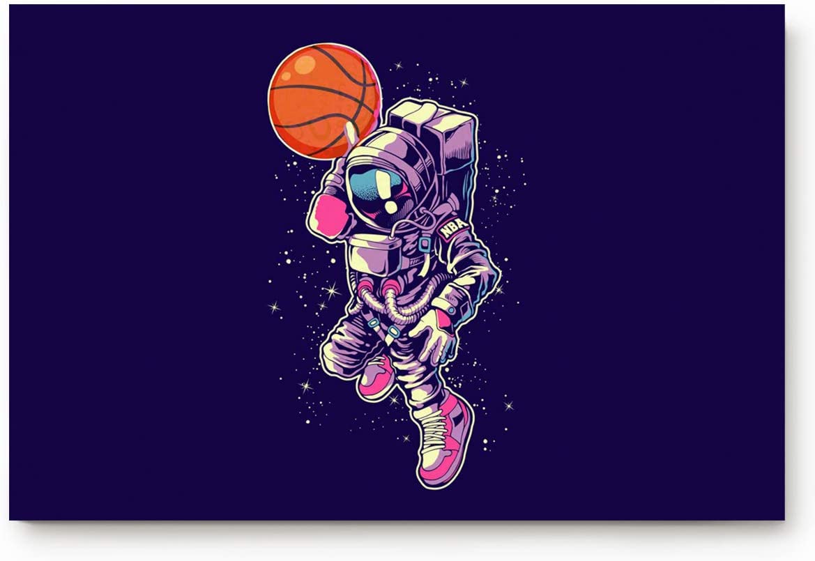 Rectangle Indoor Mat Throw Carpet with Astronaut Playing Basketball - Shining Starry Sky Rug for Durable Home Decor