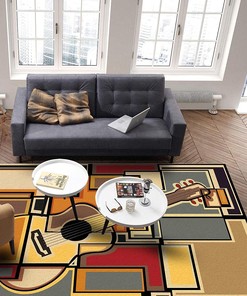 Rectangular Lattice Geometric Guitar Area Rugs - Machine Washable Breathable Durable Carpet with Floor Rugs