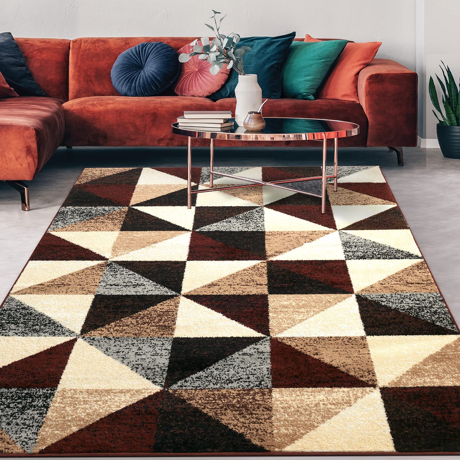 Red Beige Geometric Modern Indoor Area Rug Siesta for Living Room, Bedroom, and Dining Room Decor from Antep Rugs - Image 2