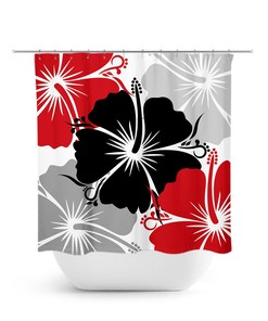 Red Black Gray Hibiscus Shower Curtain, Custom Bathtub Curtain for Red Bathroom Decor with Unique Quotes