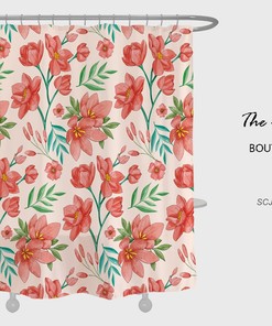 Red Boho Floral Flowers Shower Curtain with Customizable Sizes