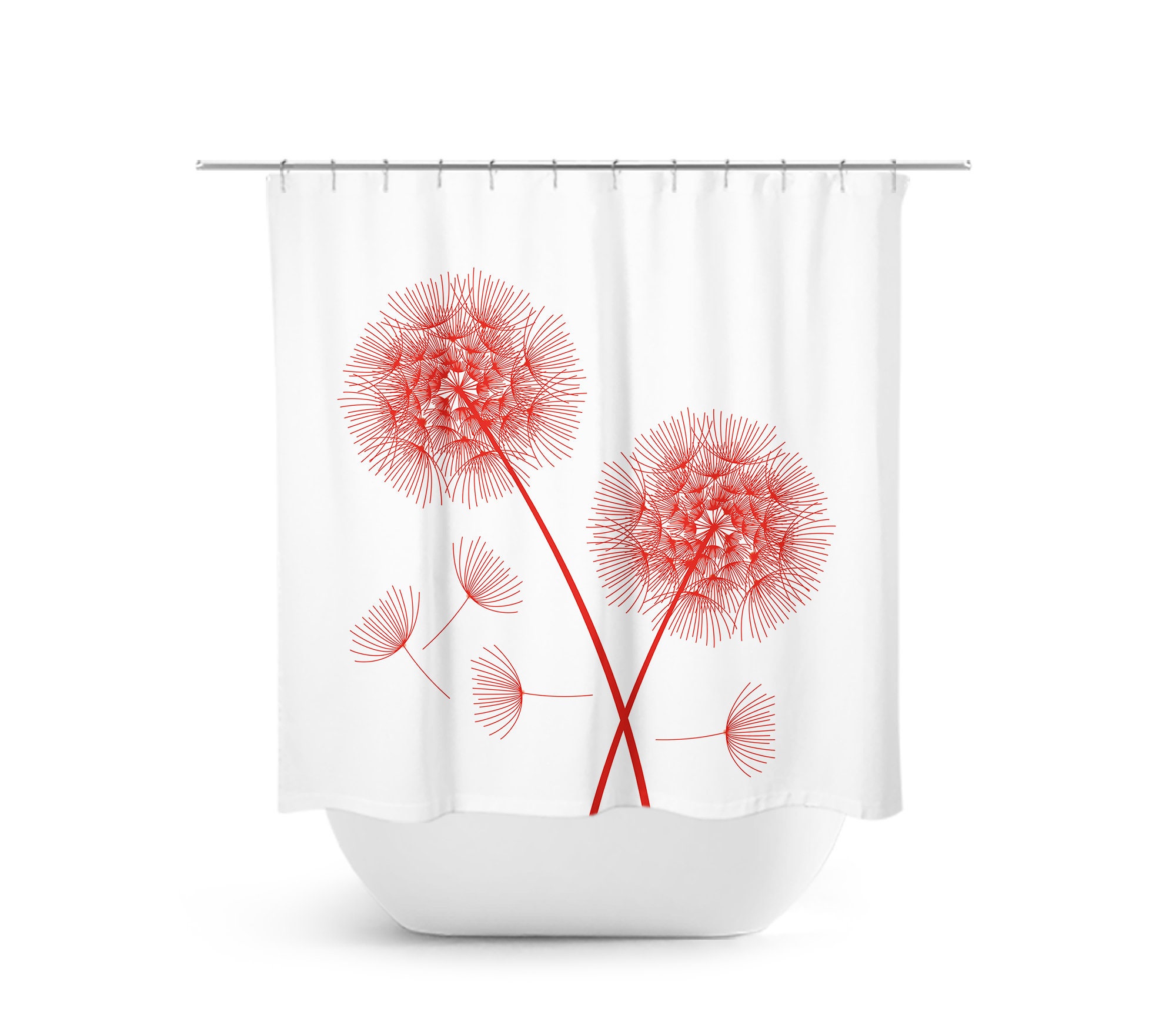 Red Dandelion Shower Curtain, Farmhouse Bathroom Decor, Red Flower Bath Curtain with Quotes, Stunning Design - SHOWER55