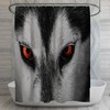 Red Eyed Wolf Shower Curtain | Grey Husky Wolf Bath Decor | Majestic Bathroom Photographic Curtains
