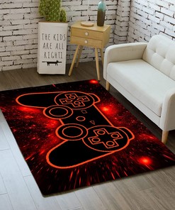Red Game Controller Area Rug - Black Gamer Carpets for Bedroom/Living Room