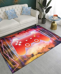 Red Gamepad Area Rug for Gamer Room - Indoor Sofa Floor Mat for Boys' Bedroom