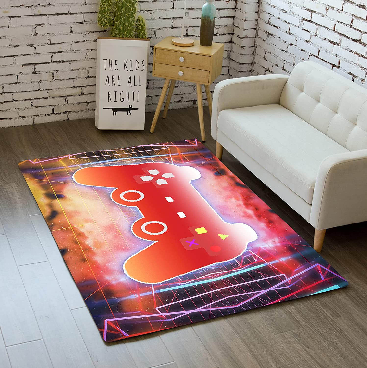 Red Gamepad Area Rug for Gamer Room - Indoor Sofa Floor Mat for Boys' Bedroom - Image 2