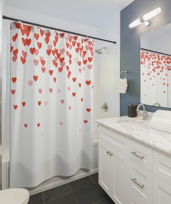 Red Hearts Valentine's Day Shower Curtain | Romantic Theme Cute Curtain | Idea for Valentines Day