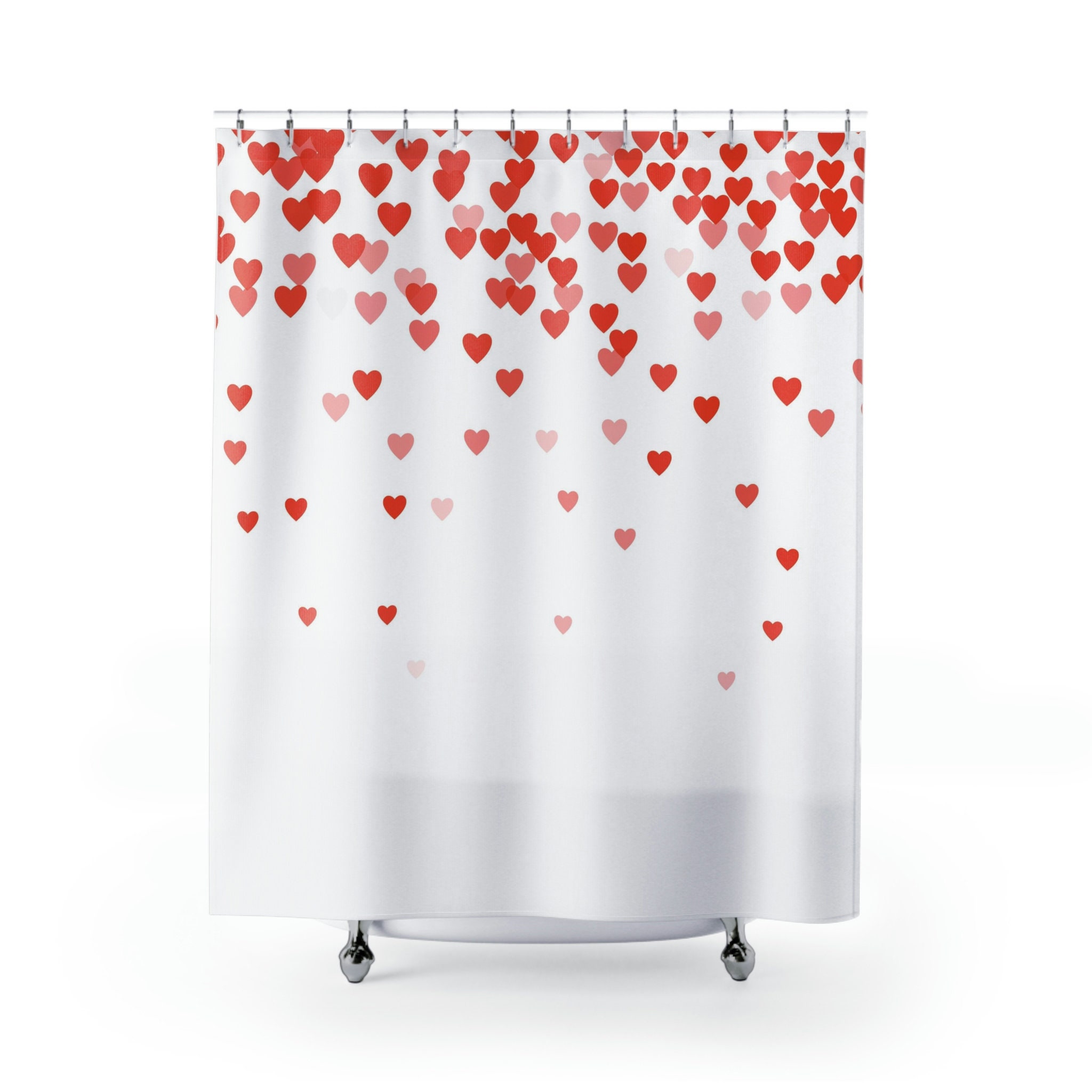 Red Hearts Valentine's Day Shower Curtain | Romantic Theme Cute Curtain | Idea for Valentines Day - Image 2