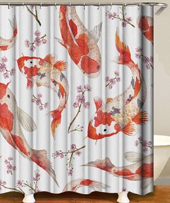 Red Koi Fish Classic South Asian Art Shower Curtain | Bathroom Curtain | Home Bath Set Decor