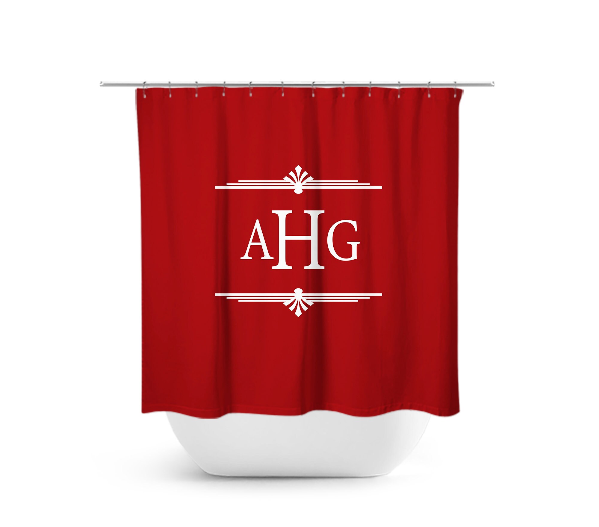 Red Monogram Shower Curtain - Modern Personalized Bathroom Decor
