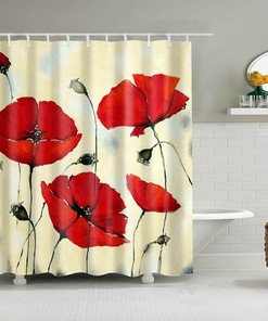 Red Poppy Floral Shower Curtain | Beautiful Spring Garden | Fabric Bath Curtain | Home Bathroom Decor