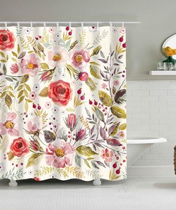 Red Roses Shower Curtain | Pink Floral Fabric Bathroom Curtain | Home Bathroom Decor Unique Shower Curtains