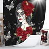 Red Roses Sugar Skull Shower Curtain Set with Day of the Dead Bath Items