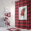 Red Truck Christmas Shower Curtain Set with Plaid Holiday Bathroom Decor