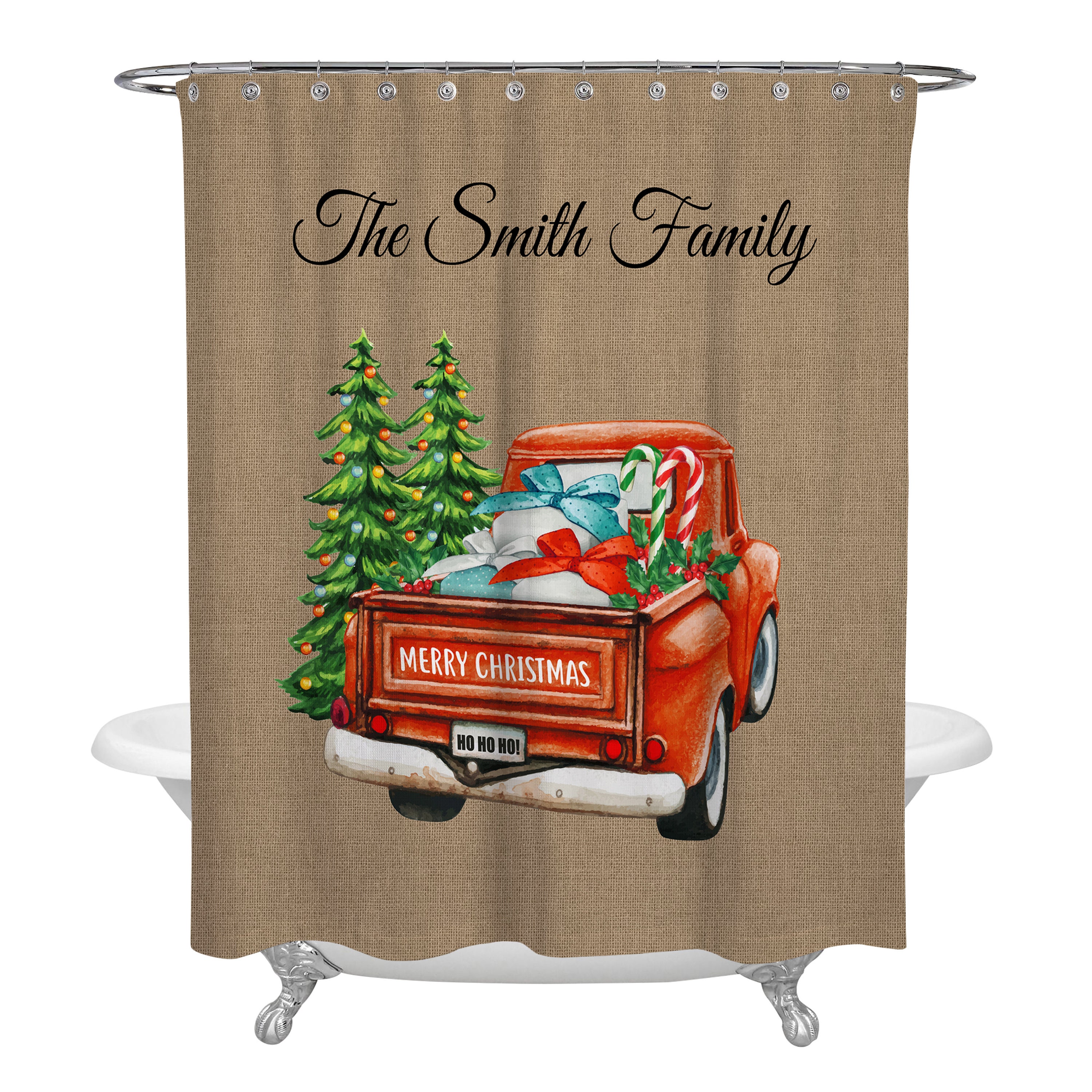 Red Truck Christmas Shower Curtain and Optional Festive Bath Decor - Image 3