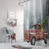 Red Truck and Christmas Tree Shower Curtain Set with Scenic Mountains and Dog