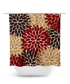 Red and Brown Custom Shower Curtain, Elegant Floral Bathtub Curtain for Red and Brown Bathroom with Unique Quotes