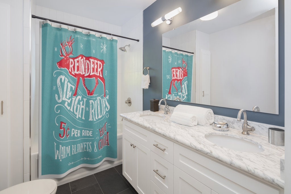 Reindeer Christmas Holiday - Shower Curtain - FREE SHIPPING to get festive - Image 2