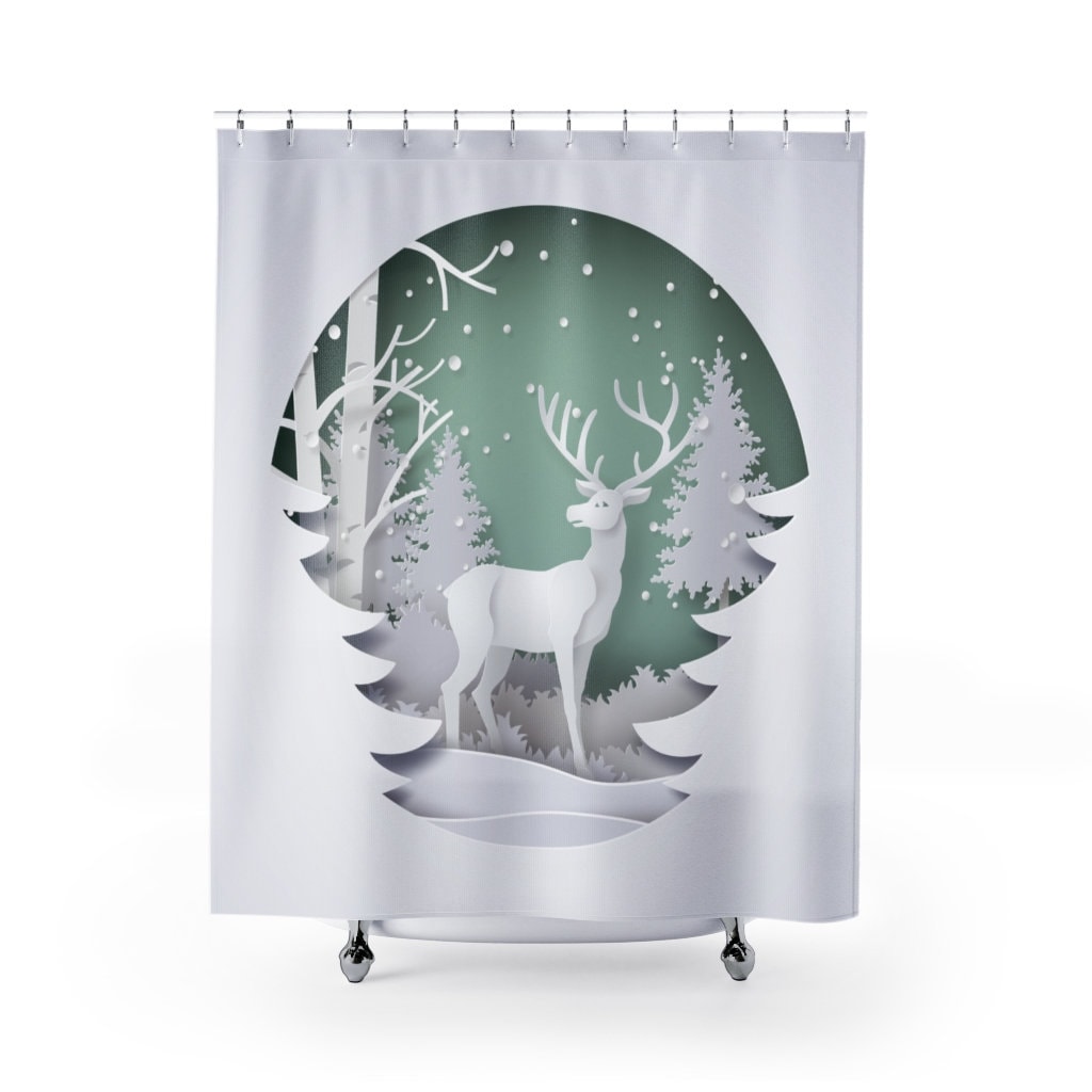 Reindeer Deer Christmas Holiday Shower Curtain to get into the festive spirit