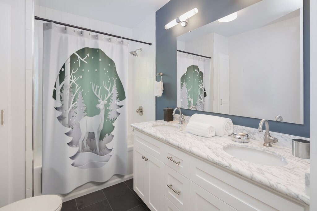 Reindeer Deer Christmas Holiday Shower Curtain to get into the festive spirit - Image 2
