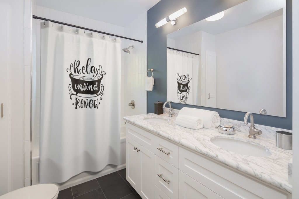 Relax Unwind Renew Shower Curtain with Funny Humor and Farmhouse Touch - Image 2