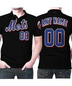 Relive Mets Glory with Any Name 00 Cooperstown Collection Black Jersey Polo Shirt in 3D