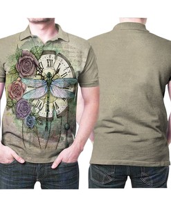 Remember Time's Fleeting Nature with Memorial Dragonfly Rose Clock Polo Shirt