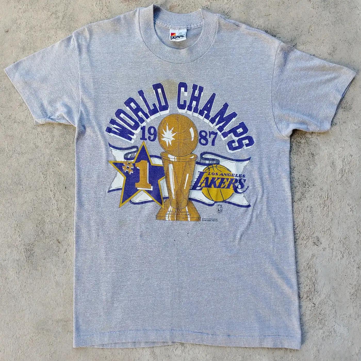 Retro 1987 Lakers World Champions Graphic T-Shirt Sweatshirt Pullover Hoodie Reprinted Gift For L.A.Lakers Fans