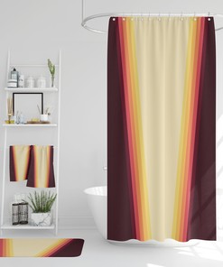 Retro 70's Bath Accessory Set, Waffle Weave Shower Curtain and Towels