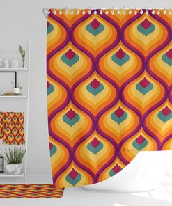 Retro 70's Bathroom Decor Shower Curtain Set, Bath Mat, Hand Towel, Bath Towel, Waffle Weave Towel Set
