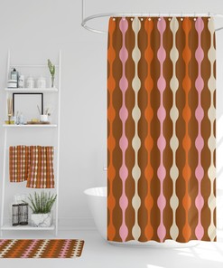 Retro 70s Bathroom Set, Waffle Weave Shower Curtain, Hand Towel, Bath Towel, Spa Wrap