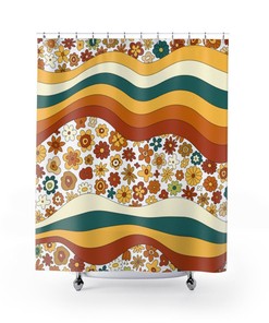 Retro 70s Flower Power Shower Curtain for Boho Vibes