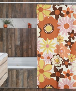 Retro 70's Flowers Inspired Shower Curtain, Flower-Patterned Bathroom Accessory with Vintage Charm