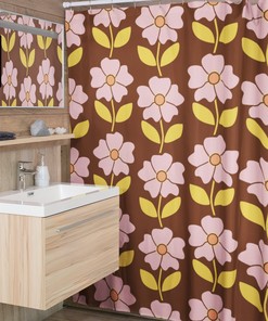 Retro 70's Flowers Shower Curtain, Vintage Bathroom Decor