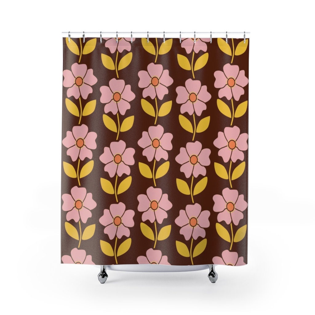 Retro 70's Flowers Shower Curtain, Vintage Bathroom Decor - Image 2