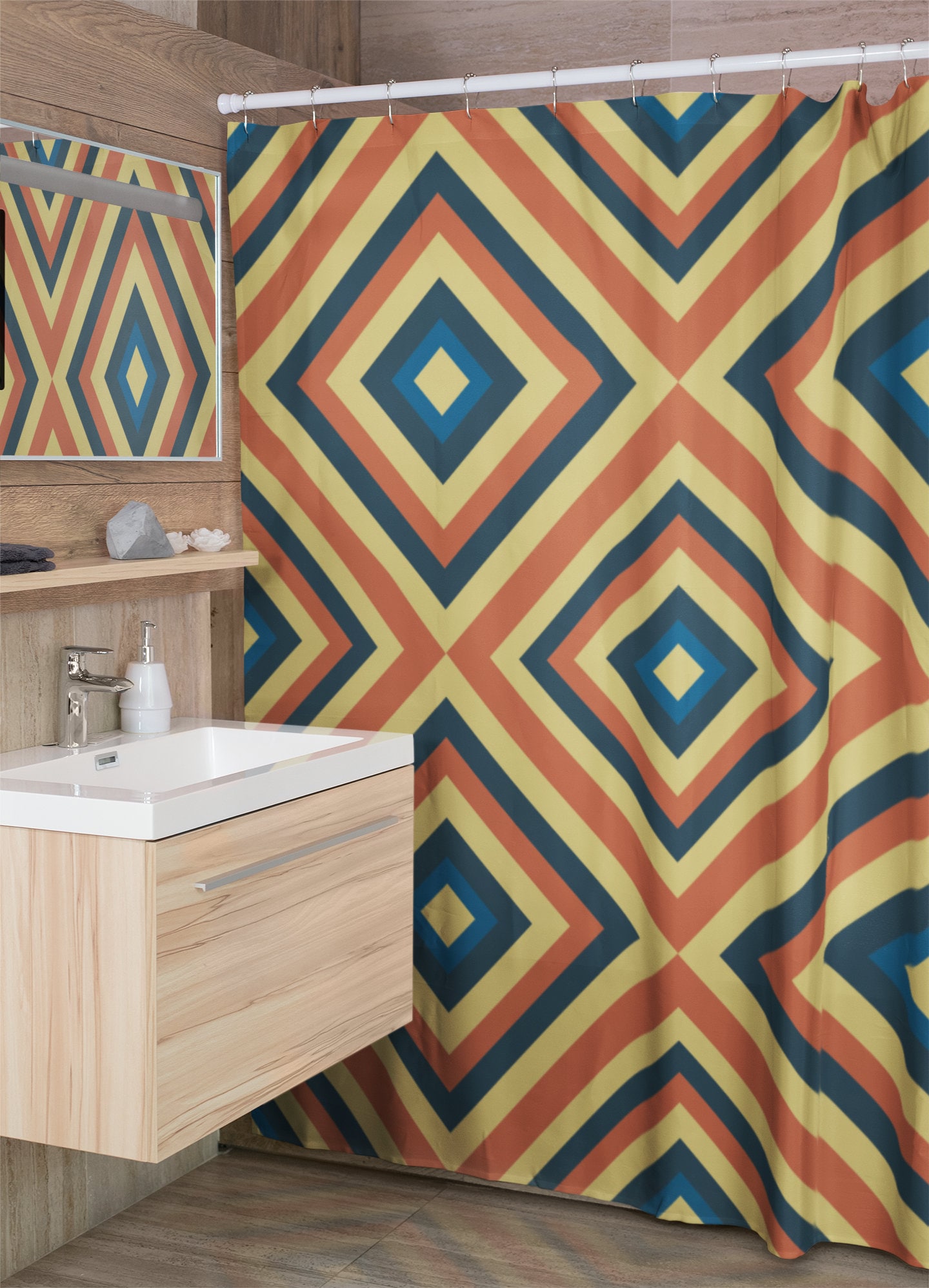 Retro 70's Shower Curtain, 70's 80's Shower Accessory, Funky Tub Curtain with Vintage Vibe