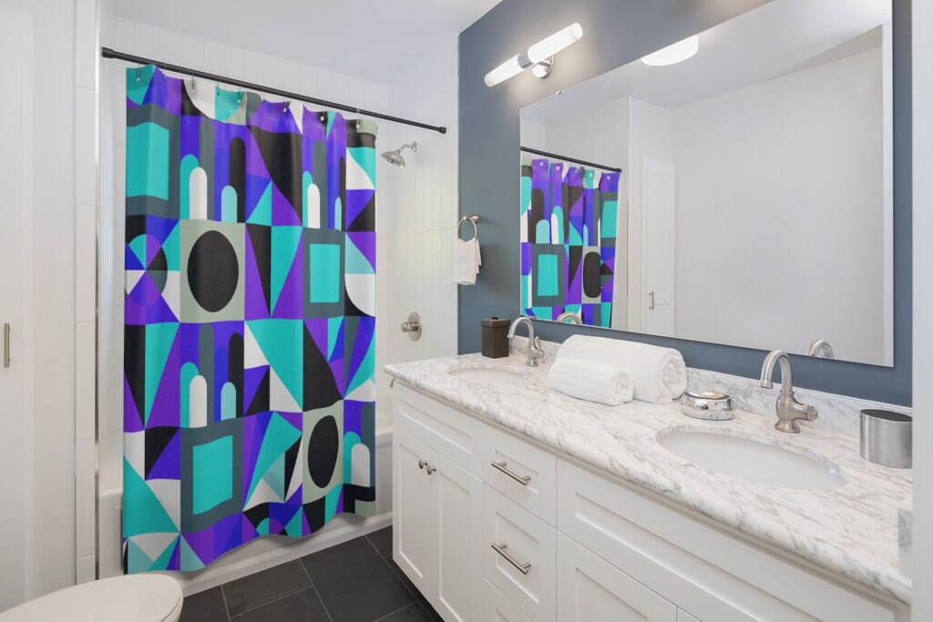 Retro 80s Design Shower Curtain for New Wave Vibes - Image 2