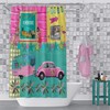 Retro Adventure Shower Curtain | Glamper Camper Theme Bathroom Decor | Vintage Bath Curtain