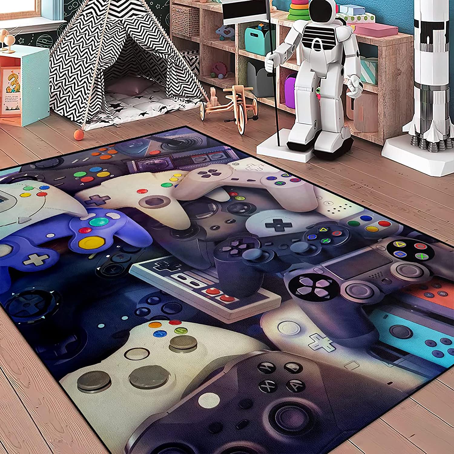 Retro Arcade and Gaming Themed Area Rug for Game Room Decor, Non-Slip Polyester Floor Mat with Fun Game Room Rugs - Image 3