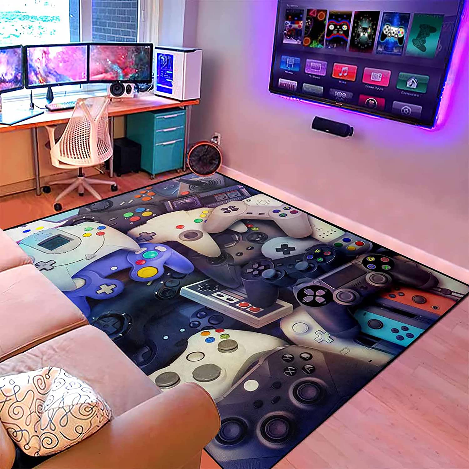 Retro Arcade and Gaming Themed Area Rug for Game Room Decor, Non-Slip Polyester Floor Mat with Fun Game Room Rugs - Image 4