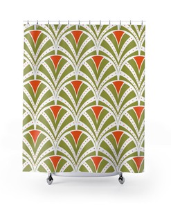 Retro Art Deco Orange and Green Mid Century Modern Shower Curtain for a Bold Statement