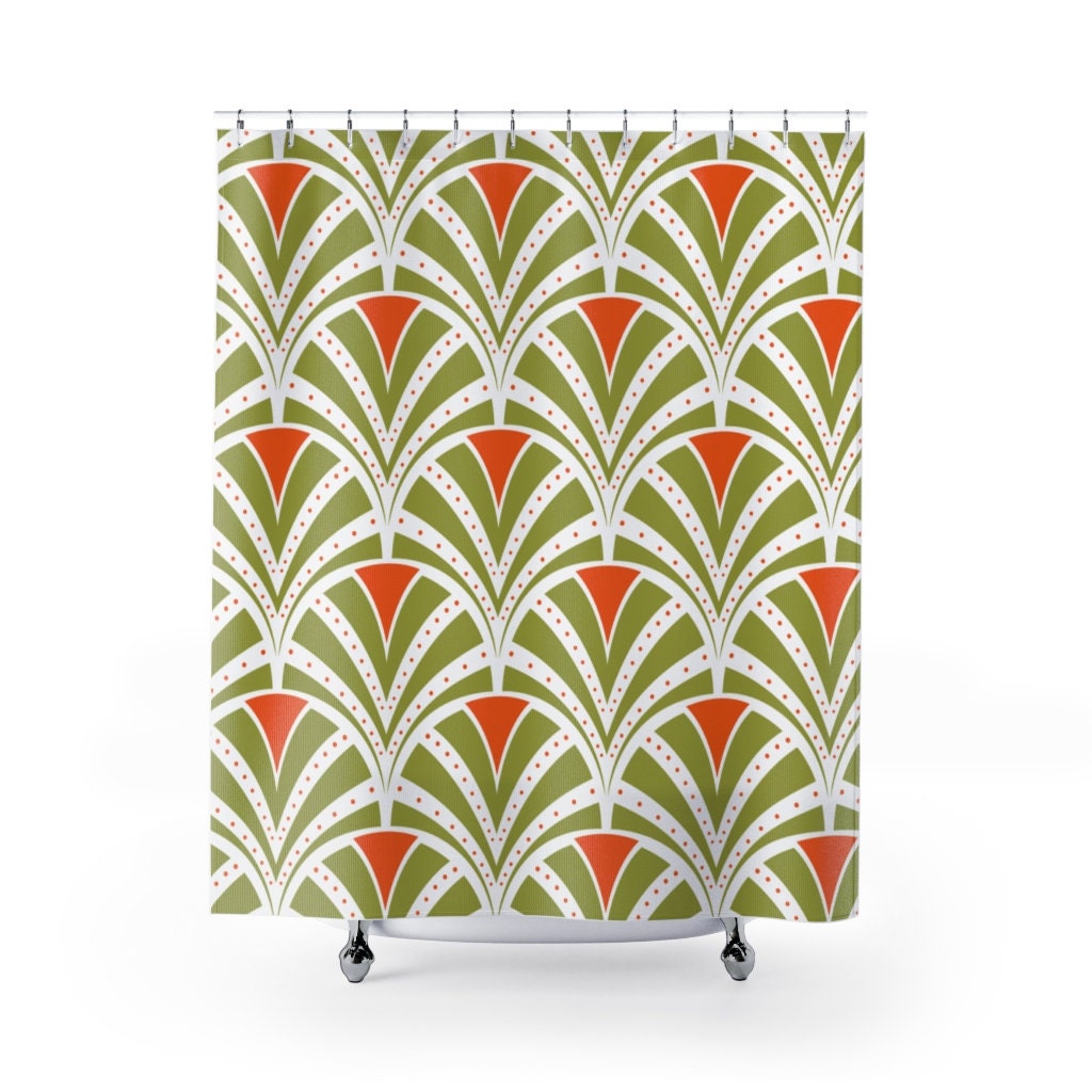 Retro Art Deco Orange and Green Mid Century Modern Shower Curtain for a Bold Statement