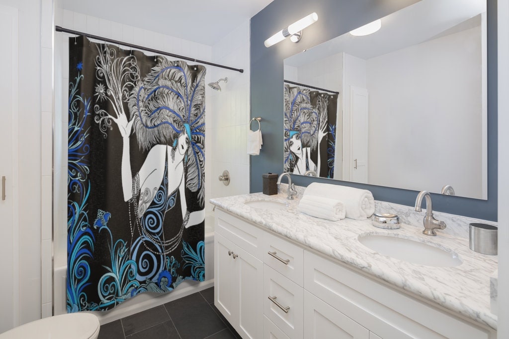 Retro Art Nouveau Shower Curtain: Mid Century Modern Bath - Image 2