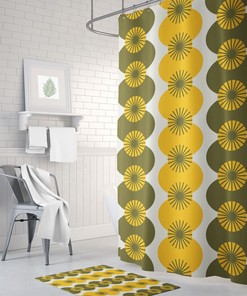 Retro Avocado Green Floral Shower Curtain for Mid Century Modern Bath